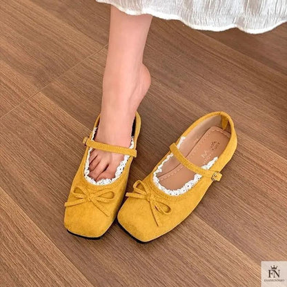 Lace Bow Ballet Flats - Fashionnsio
