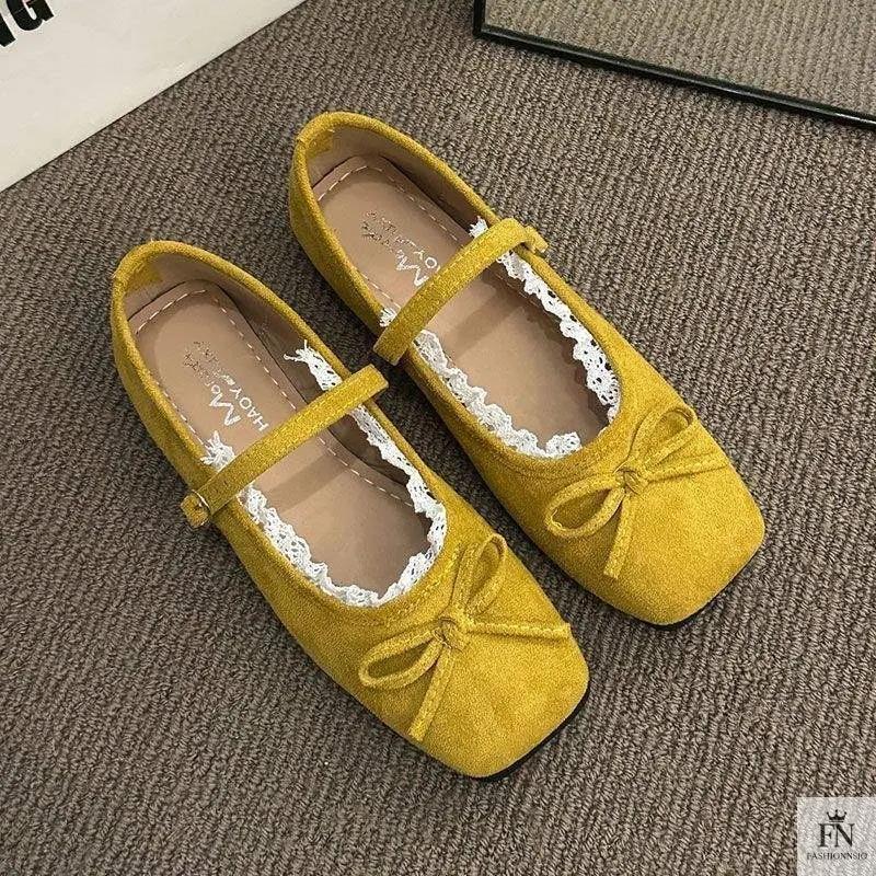 Lace Bow Ballet Flats - Fashionnsio