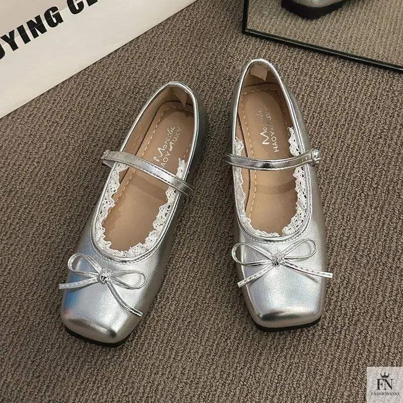 Lace Bow Ballet Flats - Fashionnsio