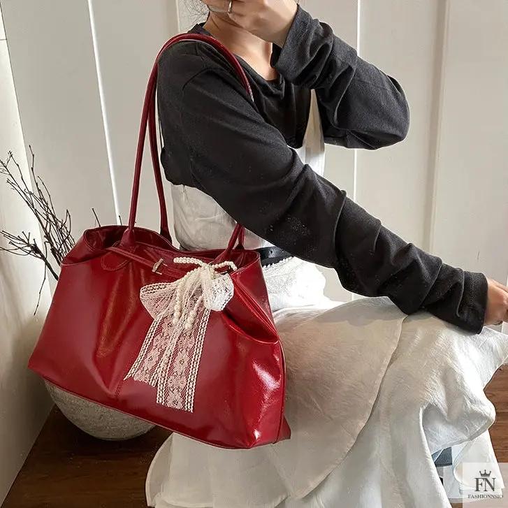 Lace Bow Large Tote Bags - Fashionnsio
