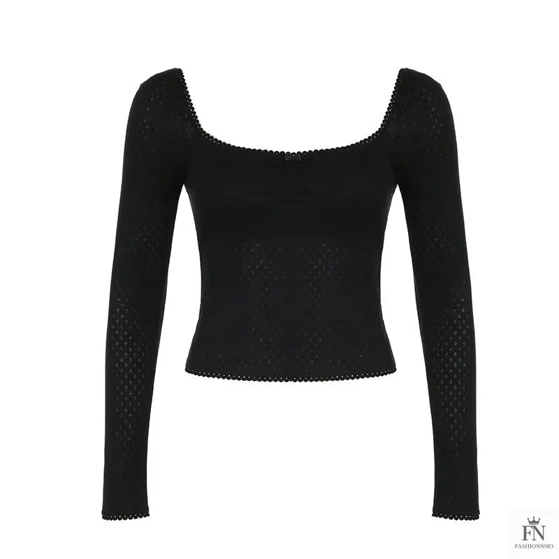 Lace Bow Long Sleeve Top - Fashionnsio