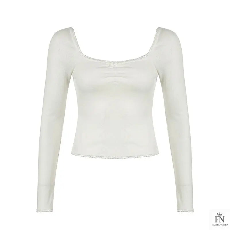 Lace Bow Long Sleeve Top - Fashionnsio