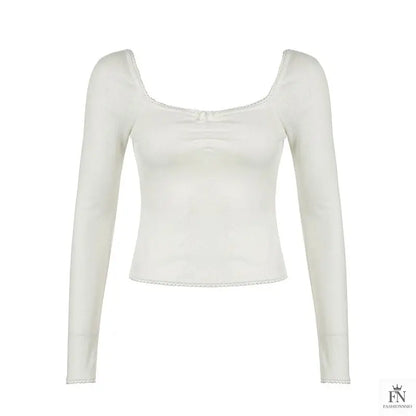 Lace Bow Long Sleeve Top - Fashionnsio