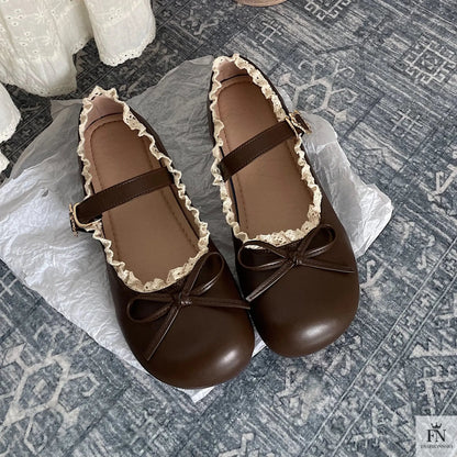 Lace Bow Mary Jane Flats - Fashionnsio