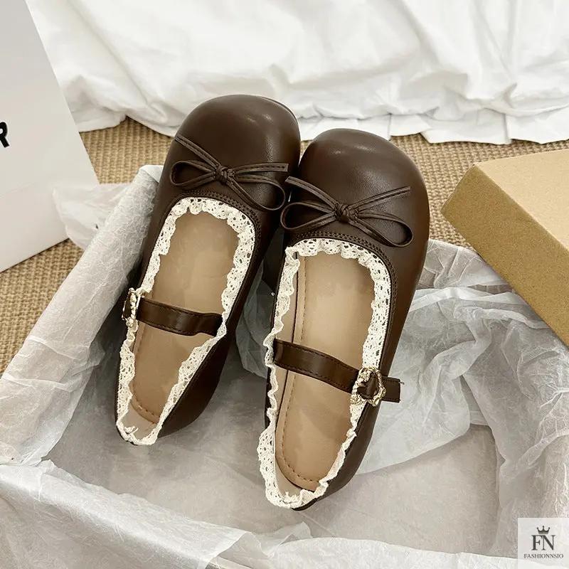 Lace Bow Mary Jane Flats - Fashionnsio