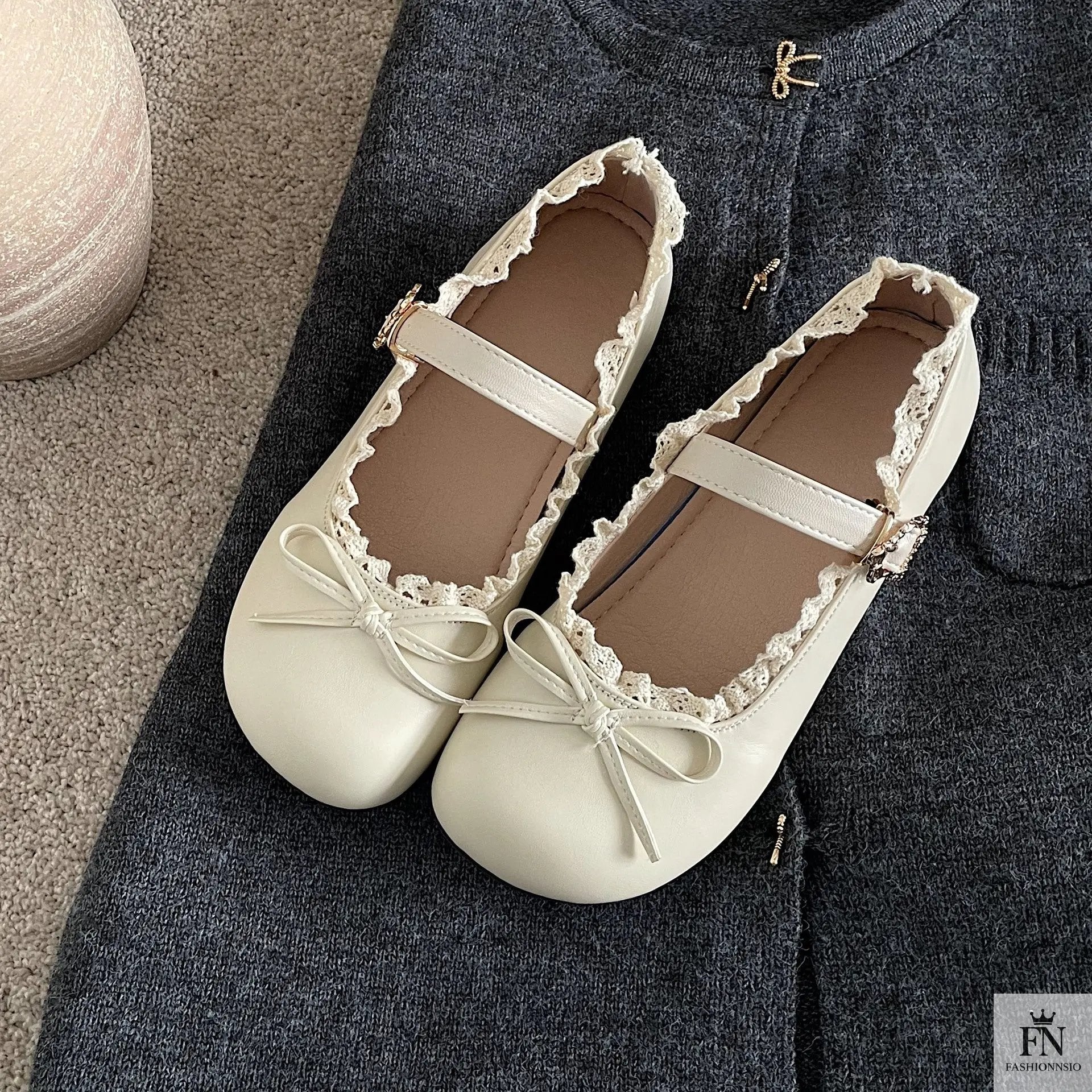 Lace Bow Mary Jane Flats - Fashionnsio