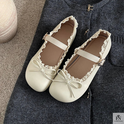 Lace Bow Mary Jane Flats - Fashionnsio