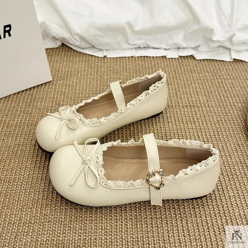Lace Bow Mary Jane Flats - Fashionnsio
