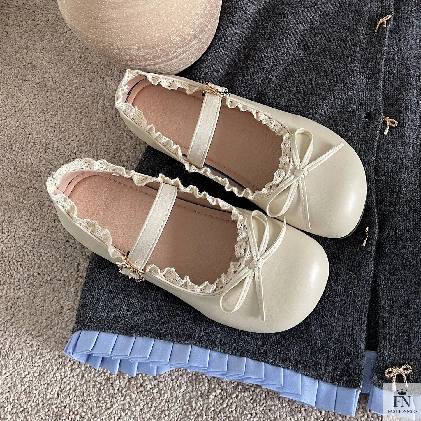 Lace Bow Mary Jane Flats - Fashionnsio