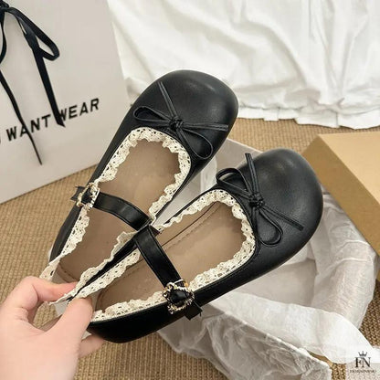 Lace Bow Mary Jane Flats - Fashionnsio