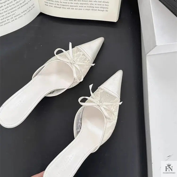 Lace Bowknot Pointed Heels - Fashionnsio