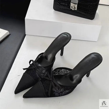 Lace Bowknot Pointed Heels - Fashionnsio