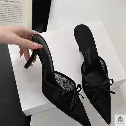 Lace Bowknot Pointed Heels - Fashionnsio