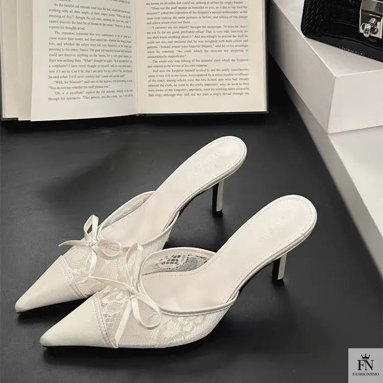 Lace Bowknot Pointed Heels - Fashionnsio