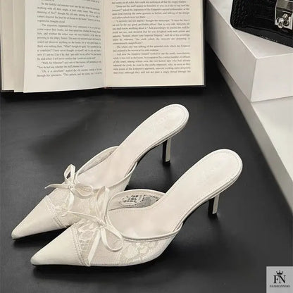 Lace Bowknot Pointed Heels - Fashionnsio