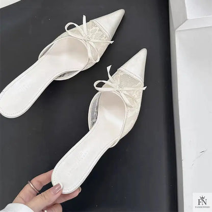 Lace Bowknot Pointed Heels - Fashionnsio