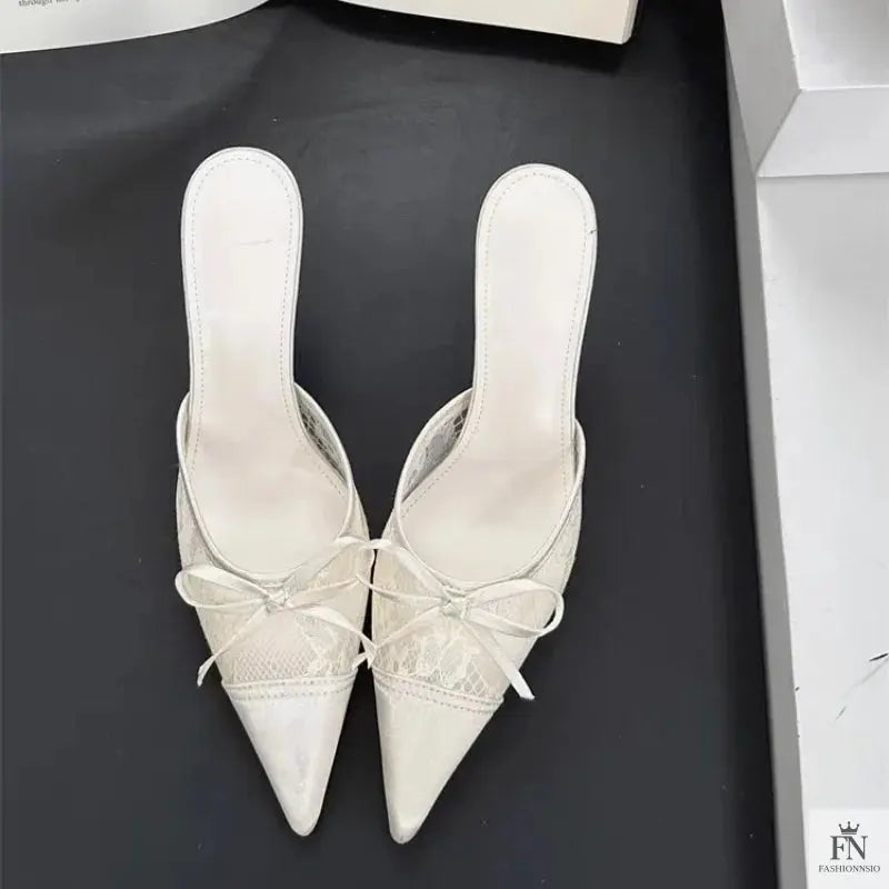 Lace Bowknot Pointed Heels - Fashionnsio