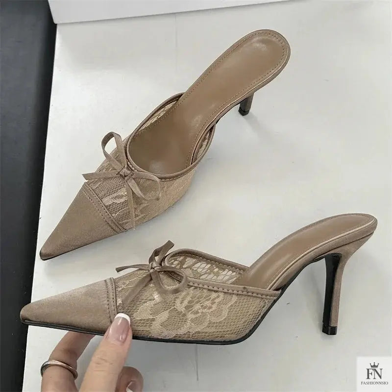 Lace Bowknot Pointed Heels - Fashionnsio