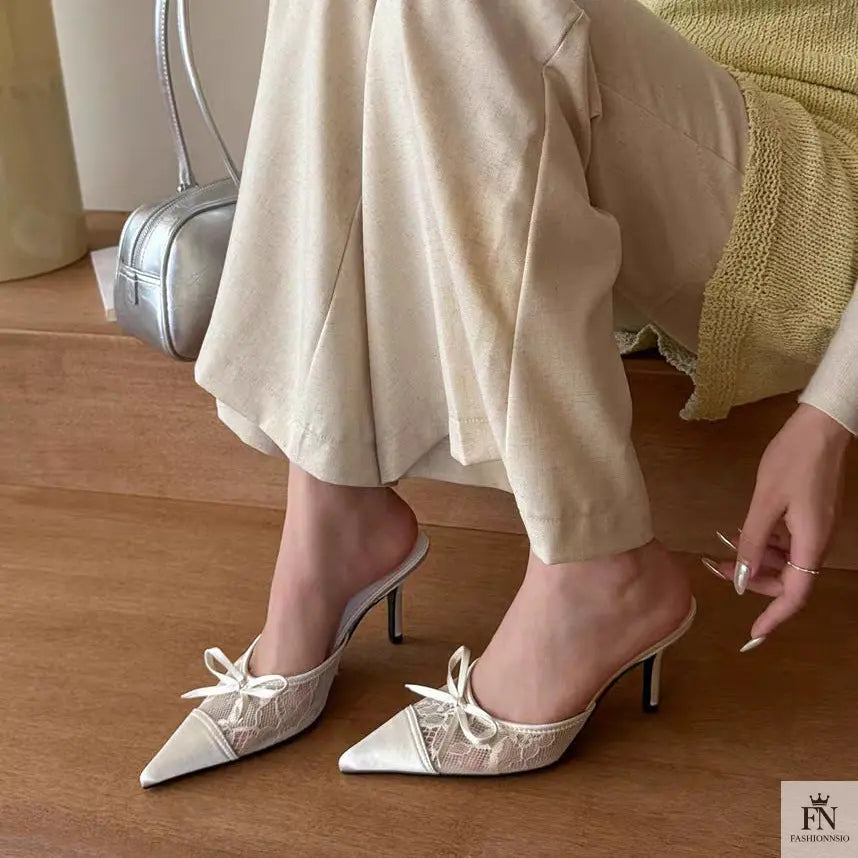 Lace Bowknot Pointed Heels - Fashionnsio