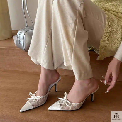 Lace Bowknot Pointed Heels - Fashionnsio
