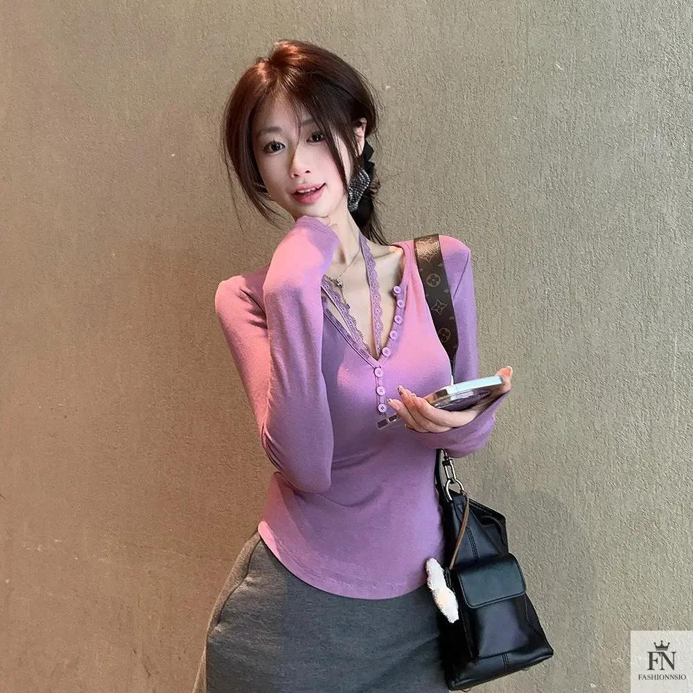 Lace Button Halter Tops - Fashionnsio