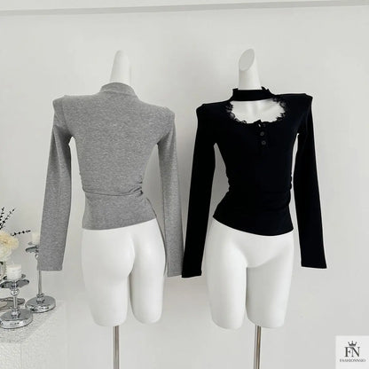 Lace Choker Neck Y2K Top - Fashionnsio