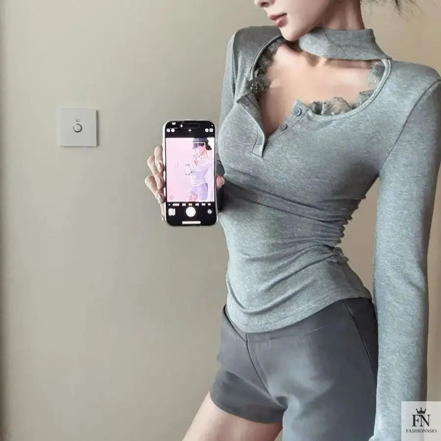 Lace Choker Neck Y2K Top - Fashionnsio