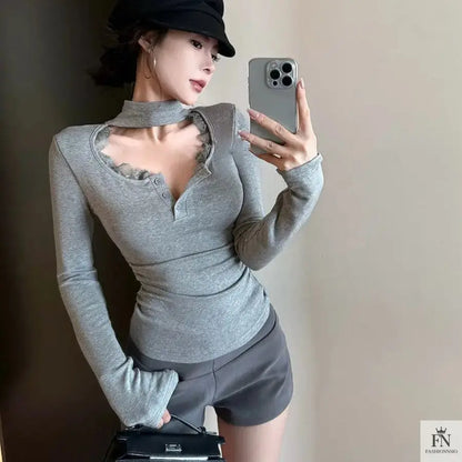 Lace Choker Neck Y2K Top - Fashionnsio