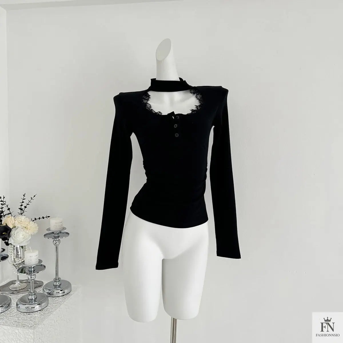 Lace Choker Neck Y2K Top - Fashionnsio