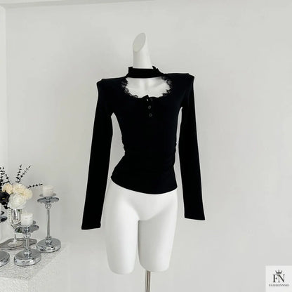 Lace Choker Neck Y2K Top - Fashionnsio