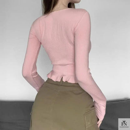 Long Sleeve Patchwork Y2k Top - Fashionnsio