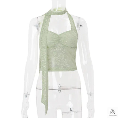 Lace Halter Scarf Crop Top - Fashionnsio