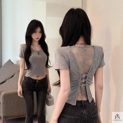 Lace Mesh Crop Tops - Fashionnsio