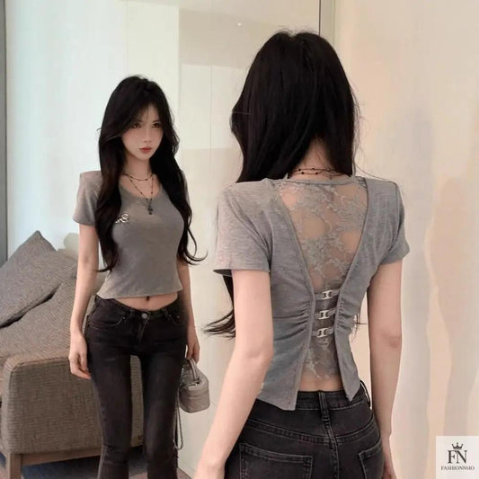 Lace Mesh Crop Tops - Fashionnsio