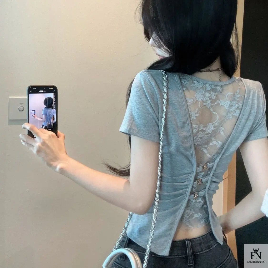 Lace Mesh Crop Tops - Fashionnsio