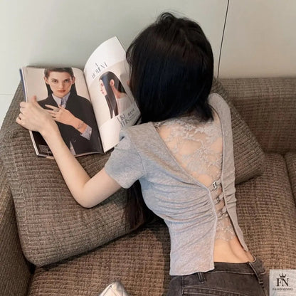 Lace Mesh Crop Tops - Fashionnsio