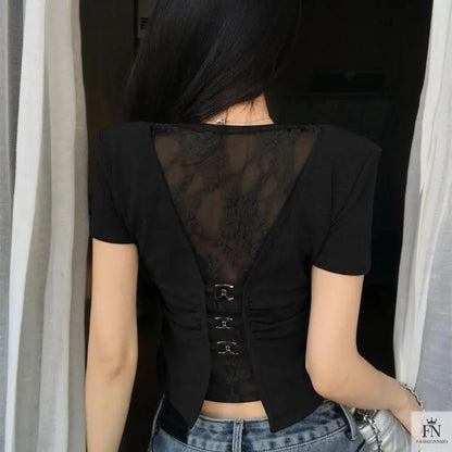 Lace Mesh Crop Tops - Fashionnsio