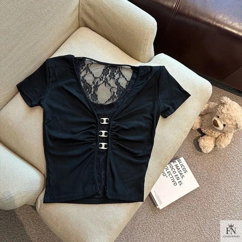 Lace Mesh Crop Tops - Fashionnsio