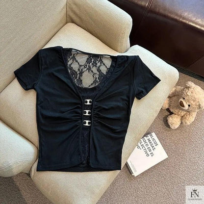 Lace Mesh Crop Tops - Fashionnsio