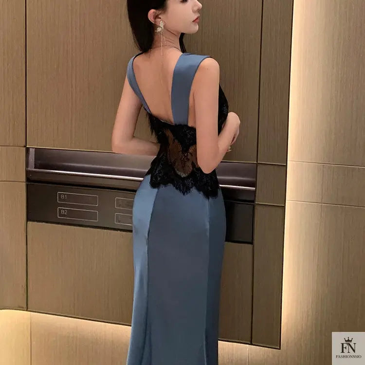 Lace Patchwork Evening Gown Dress - Fashionnsio