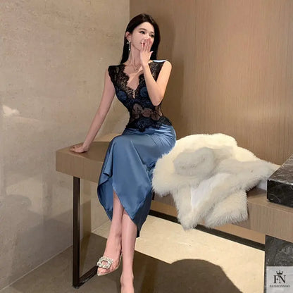 Lace Patchwork Evening Gown Dress - Fashionnsio