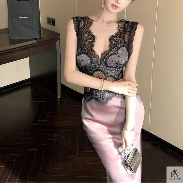 Lace Patchwork Evening Gown Dress - Fashionnsio