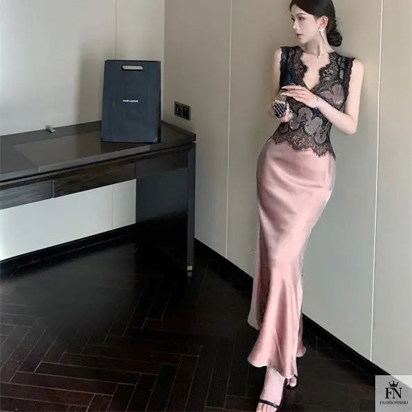 Lace Patchwork Evening Gown Dress - Fashionnsio