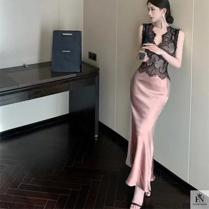 Lace Patchwork Evening Gown Dress - Fashionnsio