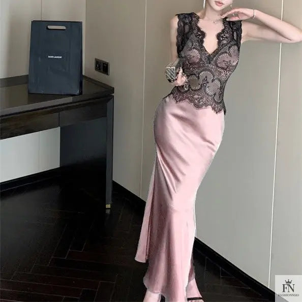 Lace Patchwork Evening Gown Dress - Fashionnsio