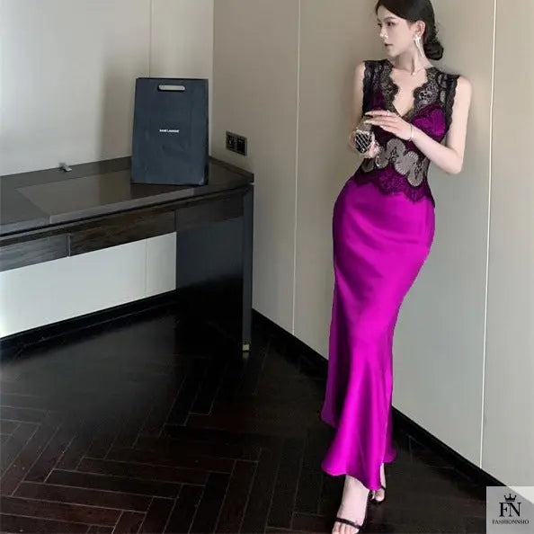 Lace Patchwork Evening Gown Dress - Fashionnsio