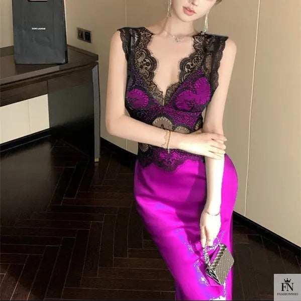 Lace Patchwork Evening Gown Dress - Fashionnsio