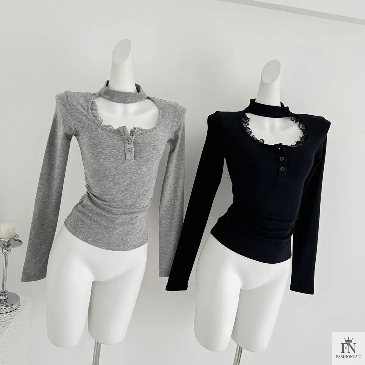 Lace Choker Neck Y2K Top - Fashionnsio