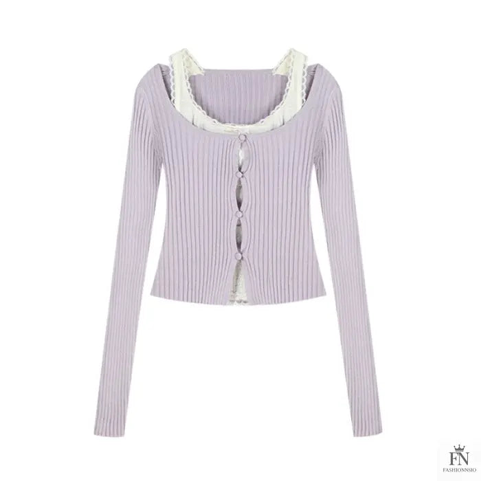 Lace Two Piece Ribbed Knit Top - Fashionnsio