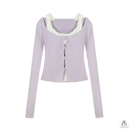 Lace Two Piece Ribbed Knit Top - Fashionnsio